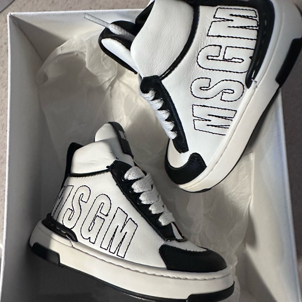 MSGM Kids Leather Monochrome High-Top Sneakers SZ 19EU